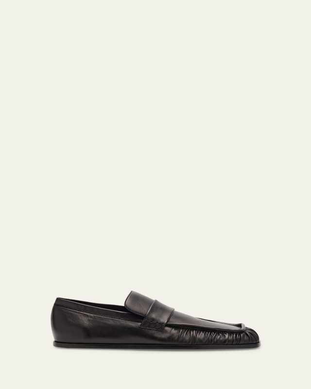 Wrinkled Leather Square-Toe Loafers